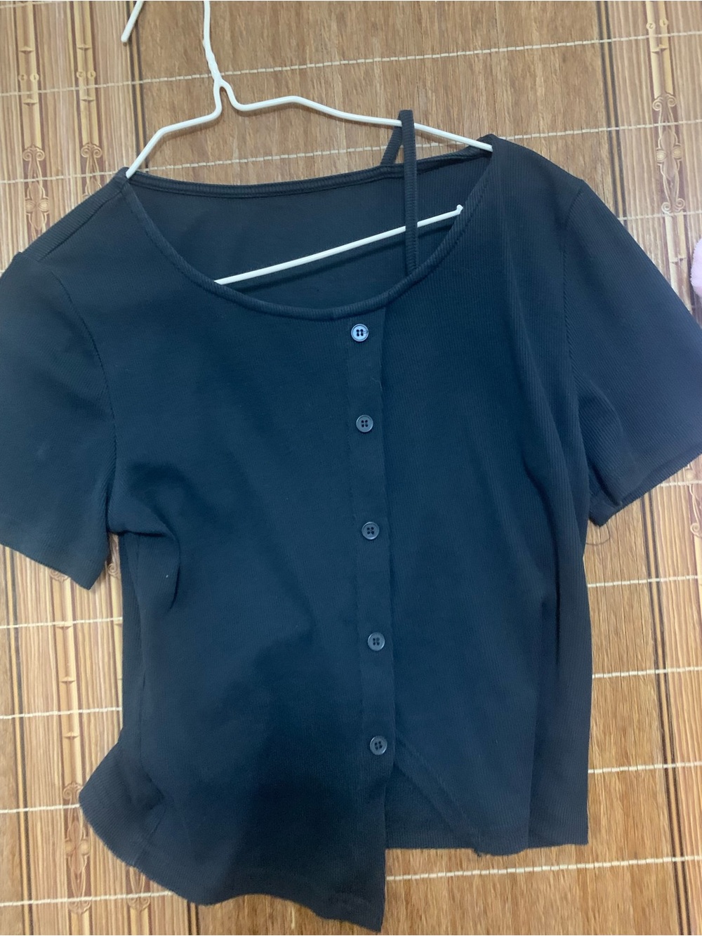 Black Short-Sleeve Button Front Top - Brand